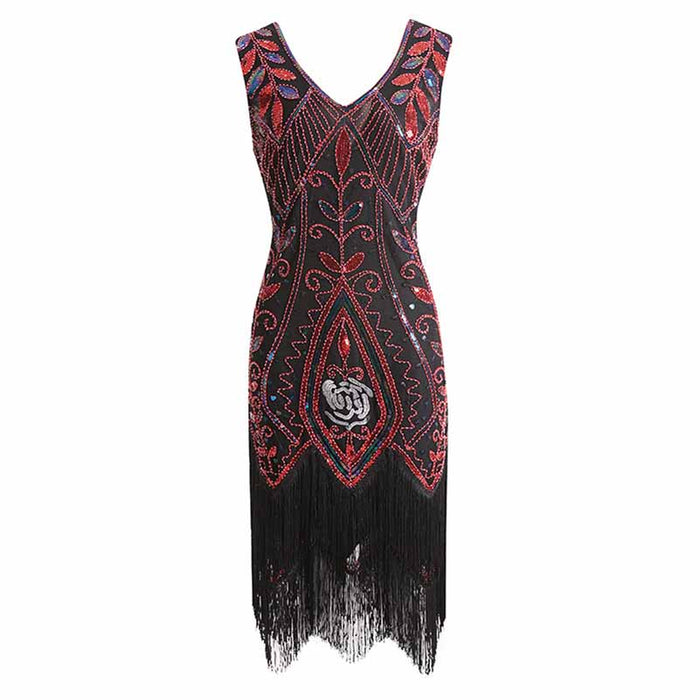 Women's Flapper Dresses 1920s V Neck Beaded Fringed Great Gatsby Dress