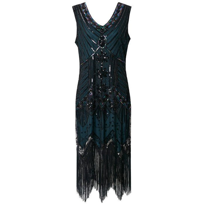 Women's Flapper Dresses 1920s V Neck Beaded Fringed Great Gatsby Dress