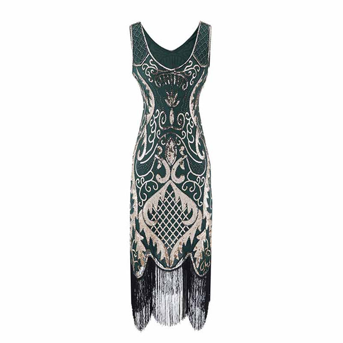 Women's Flapper Dresses 1920s V Neck Beaded Fringed Great Gatsby Dress