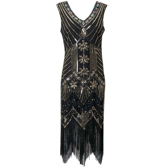 Women's Flapper Dresses 1920s V Neck Beaded Fringed Great Gatsby Dress