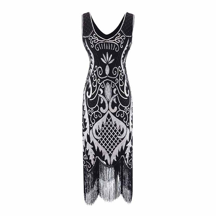Women's Flapper Dresses 1920s V Neck Beaded Fringed Great Gatsby Dress