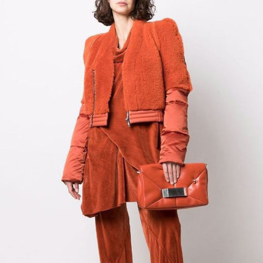 Women's fleece jacket contrast stitching short winter coat