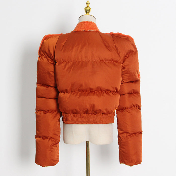 Women's fleece jacket contrast stitching short winter coat