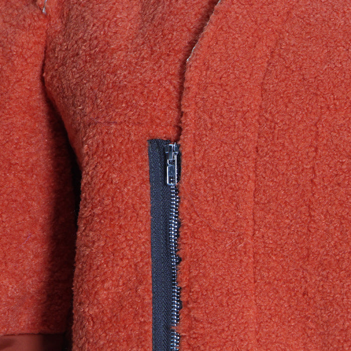 Women's fleece jacket contrast stitching short winter coat