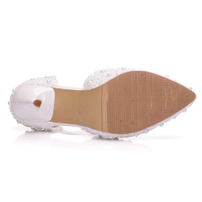 Women's floral high heel wedding shoes with a beautiful beaded design and elegant outsole