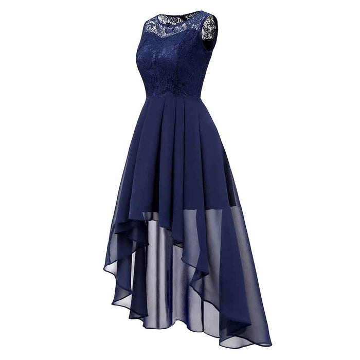 Women's Floral Lace Chiffon Bridesmaid Dress High low Party Dress