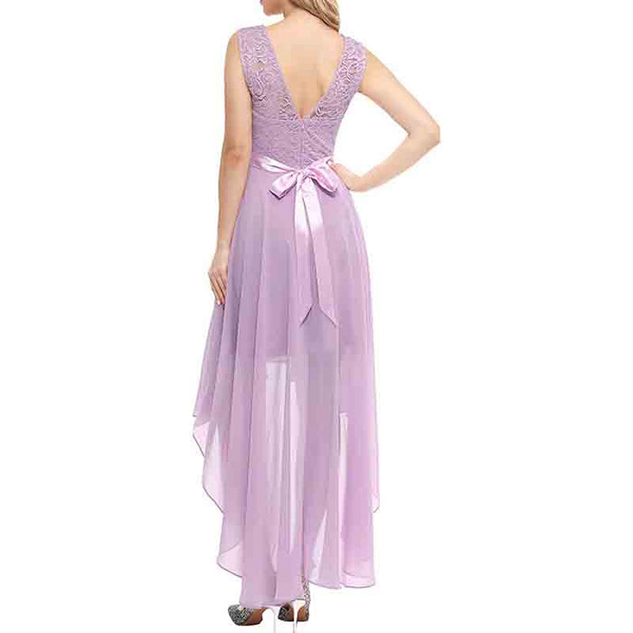 Women's Floral Lace Chiffon Bridesmaid Dress High Low Swing Party Dress