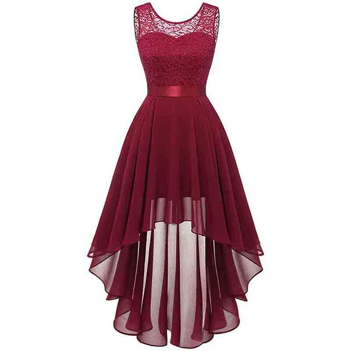 Women's Floral Lace Chiffon Bridesmaid Dress High Low Swing Party Dress