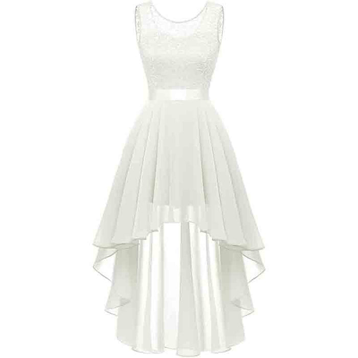 Women's Floral Lace Chiffon Bridesmaid Dress High Low Swing Party Dress