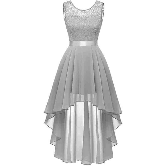 Women's Floral Lace Chiffon Bridesmaid Dress High Low Swing Party Dress