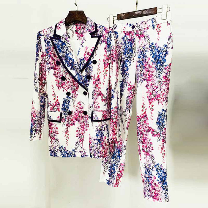 Women's Floral Pants Suit Two Pieces Flower Printed Fashionable Set
