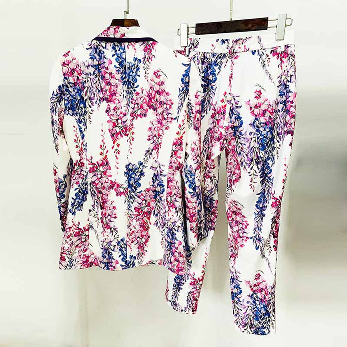 Women's Floral Pants Suit Two Pieces Flower Printed Fashionable Set