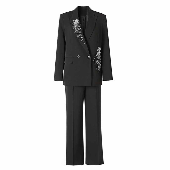 Womens Formal Pantsuit Beaded Drilled  Trouser Suit Two Pieces Party suit