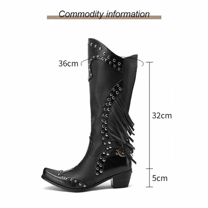 Women's Fringe Western Boot Chunky Stacked Heel Slip On Booties