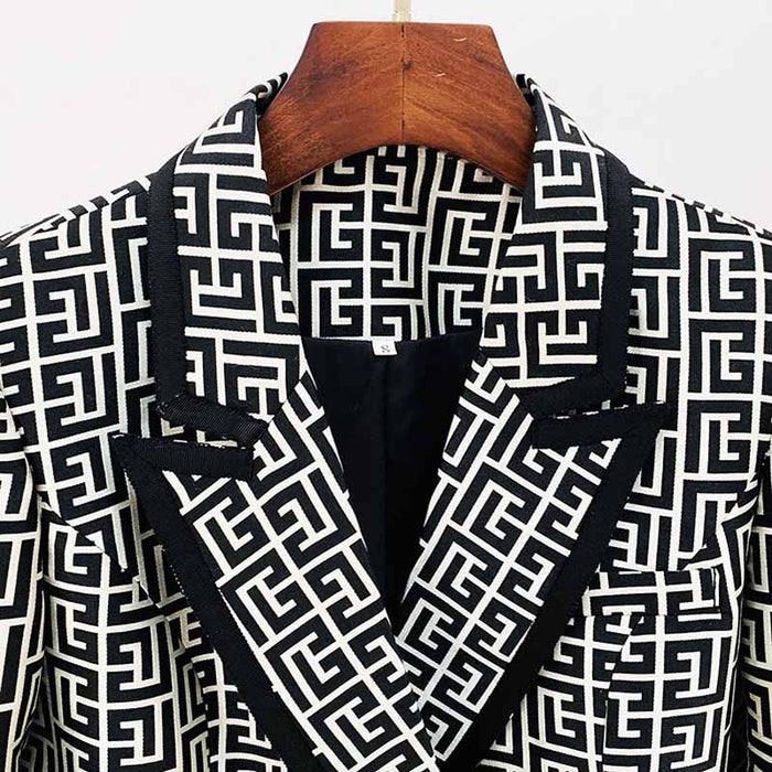 Women's Geometric Coats Monogrammed Blazer Outwear