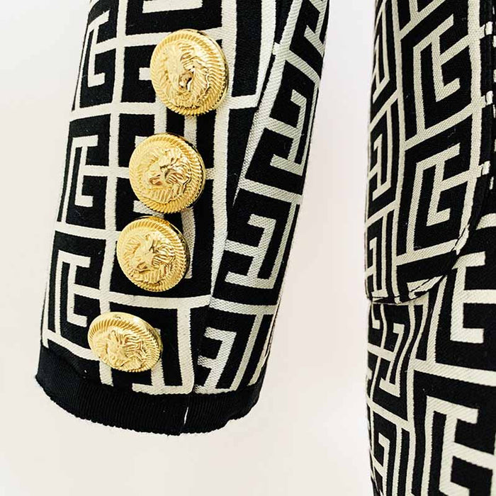 Women's Geometric Coats Monogrammed Blazer Outwear