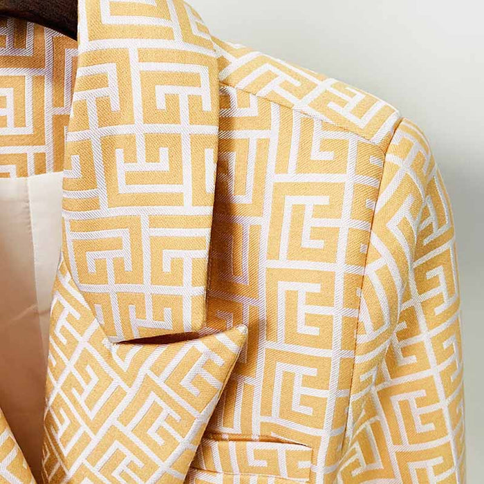 Women's Gold Blazer Labyrinth Pattern Jacket Coats with Gold Buttons