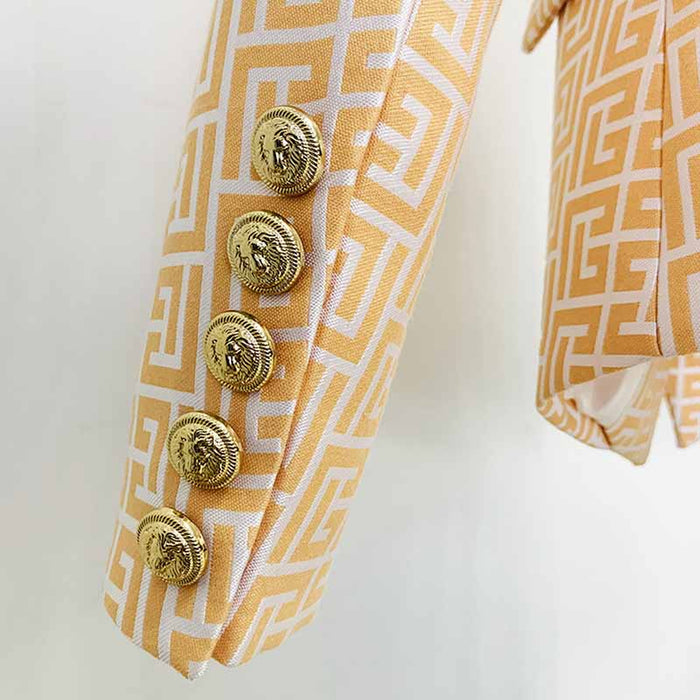 Women's Gold Blazer Labyrinth Pattern Jacket Coats with Gold Buttons