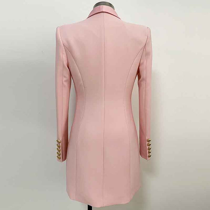 Women's Golden Lion Buttons Blazer Style V Neck Mini Dress