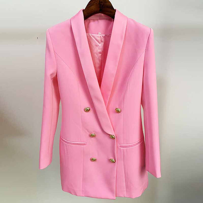 Women's Golden Lion Buttons Blazer Style V Neck Mini Dress