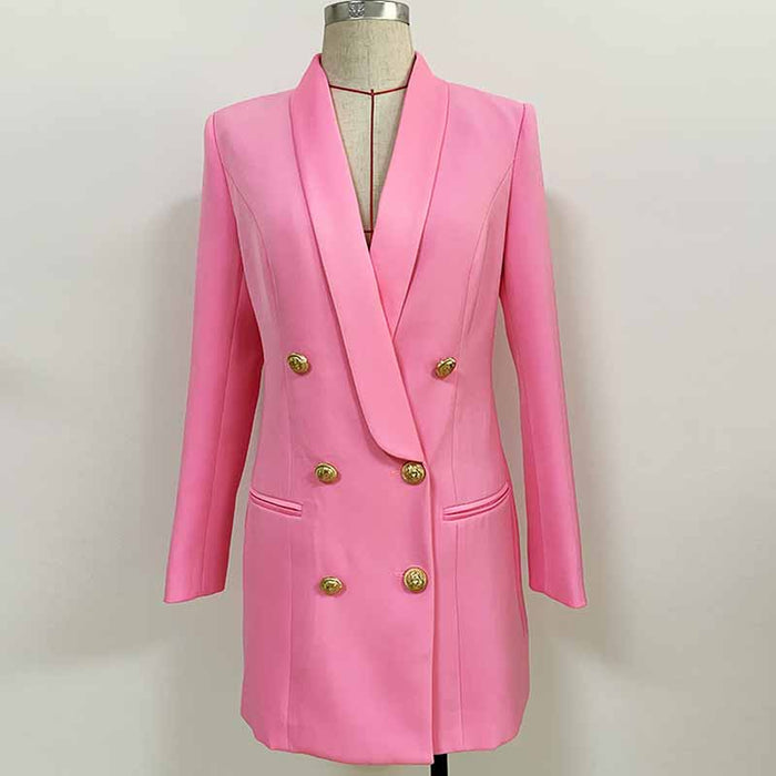 Women's Golden Lion Buttons Blazer Style V Neck Mini Dress