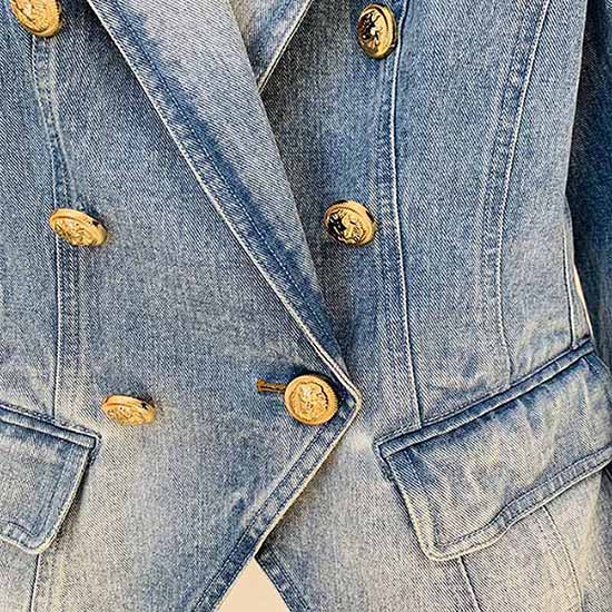 Women's Golden Lion Buttons Fitted Denim Blazer Jacket Blue