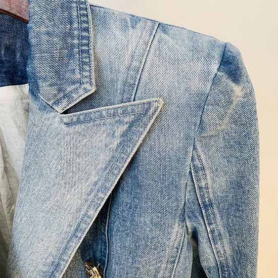 Women's Golden Lion Buttons Fitted Denim Blazer Jacket Blue