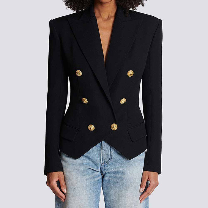 Women's Golden Lion Buttons Loose Fitted Blazer Jacket Lavender/ Ivory/ Black