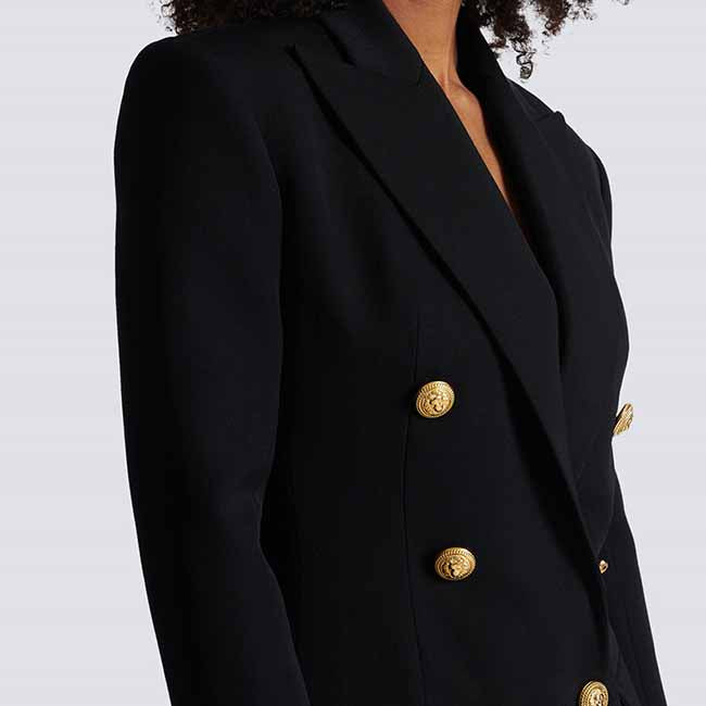 Women's Golden Lion Buttons Loose Fitted Blazer Jacket Lavender/ Ivory/ Black