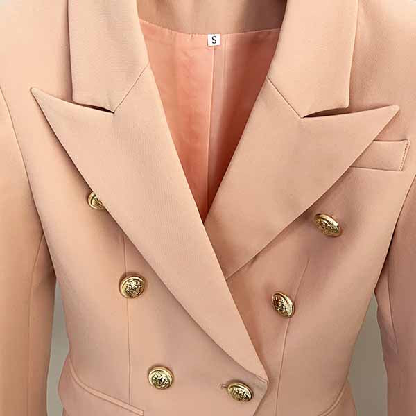 Women's Golden Lion Buttons Nude Pink Fitted Blazer Jacket