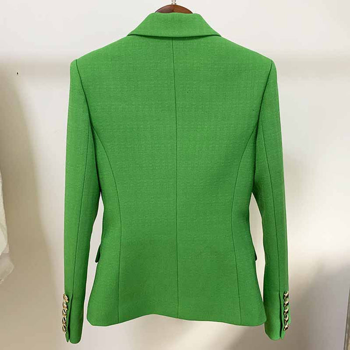 Women's Green Lion Buttons Fitted Blazer Jacket
