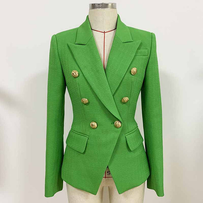 Women's Green Lion Buttons Fitted Blazer Jacket