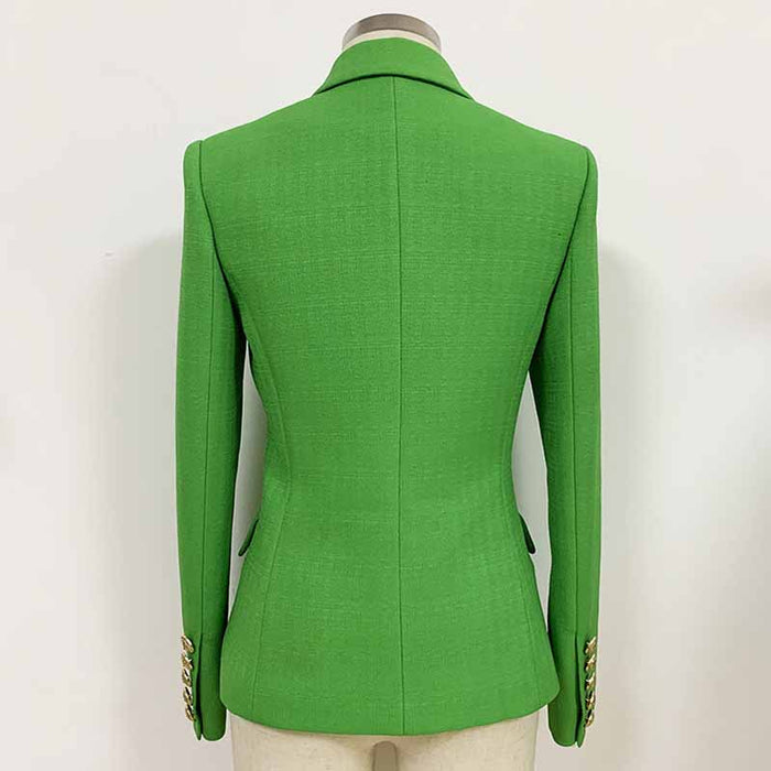 Women's Green Lion Buttons Fitted Blazer Jacket