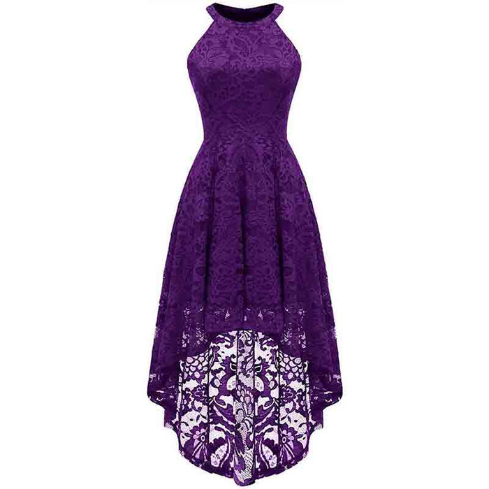 Women's Halter Floral Lace Cocktail Party Dress Hi-Lo Bridesmaid Dress