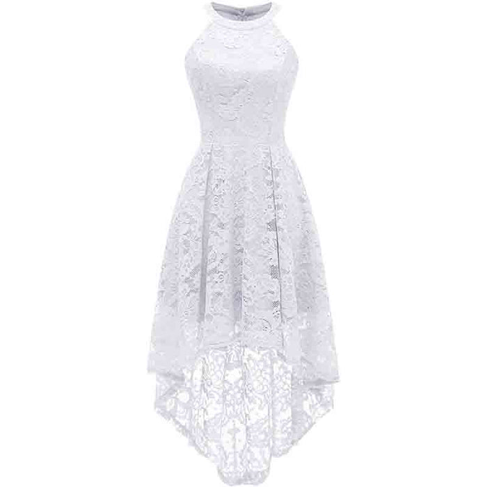 Women's Halter Floral Lace Cocktail Party Dress Hi-Lo Bridesmaid Dress