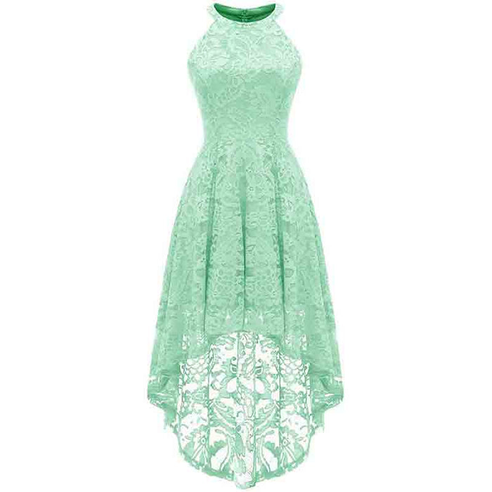 Women's Halter Floral Lace Cocktail Party Dress Hi-Lo Bridesmaid Dress