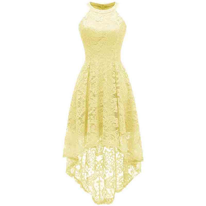 Women's Halter Floral Lace Cocktail Party Dress Hi-Lo Bridesmaid Dress
