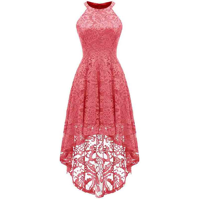 Women's Halter Floral Lace Cocktail Party Dress Hi-Lo Bridesmaid Dress
