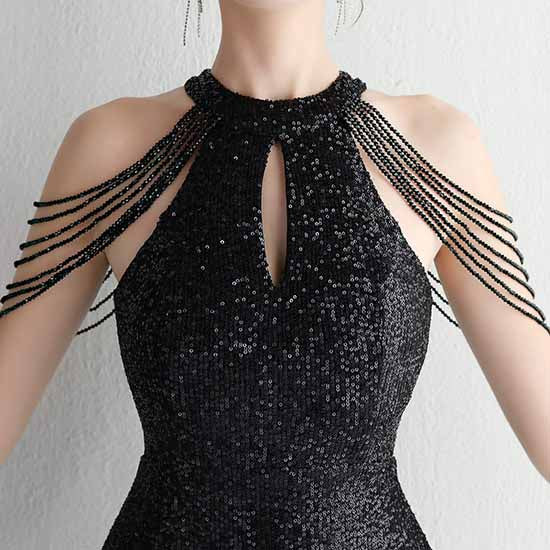 Women's Halter Neck Sequin Cocktail Long Dress Bodycon Mermaid Dress