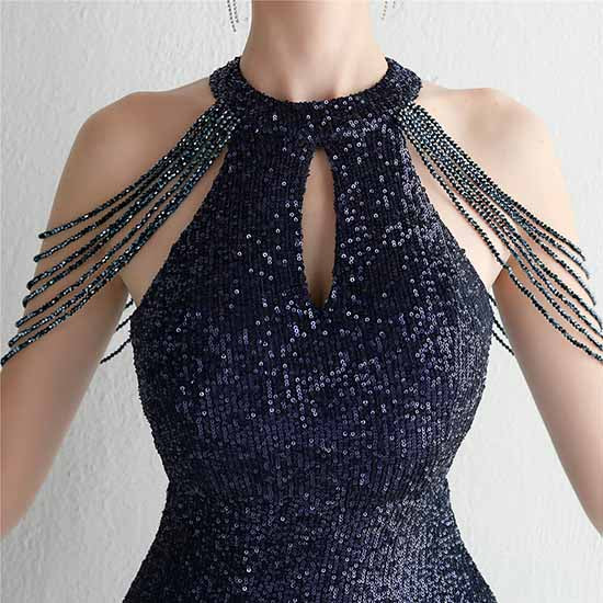 Women's Halter Neck Sequin Cocktail Long Dress Bodycon Mermaid Dress
