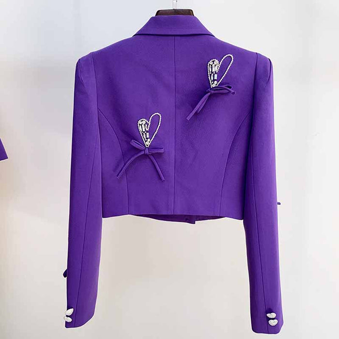Women's Heart Jewellery and Bows Decoration Short Loose Fit Blazer Jacket Coat