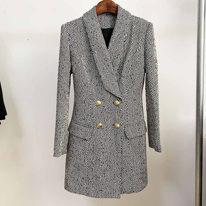 Women's Herringbone Coat Double Breasted Fashion Coats