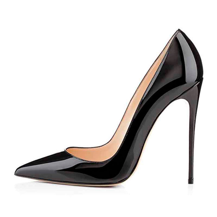 Elegant black women's high heel party pumps with a pointed toe and sleek design
