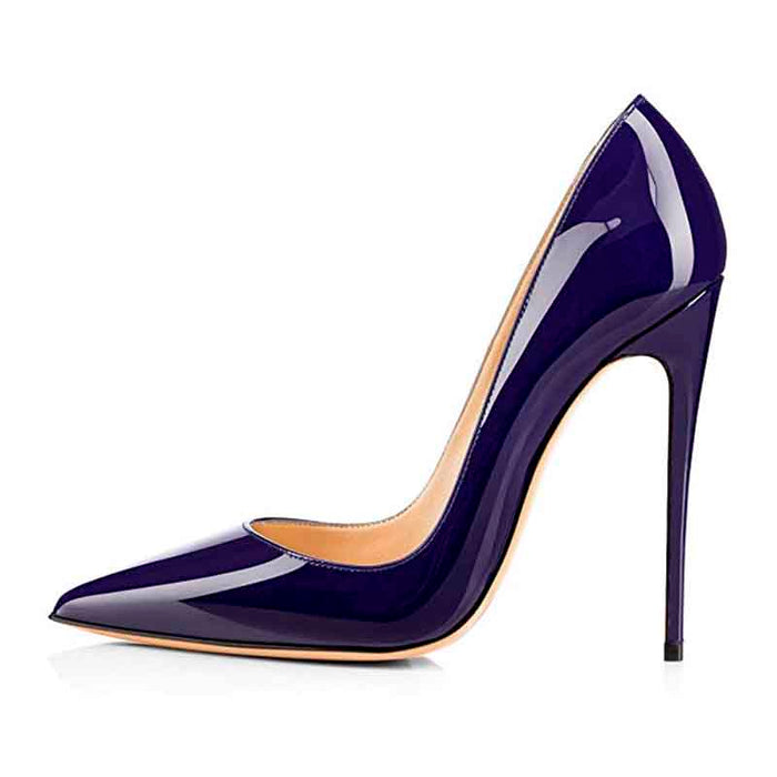 Elegant purple women's high heel party pumps with a pointed toe and sleek design