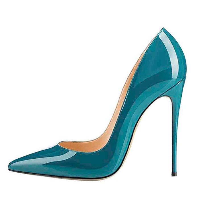 Stylish teal women's high heel party pumps with a sleek pointed toe design