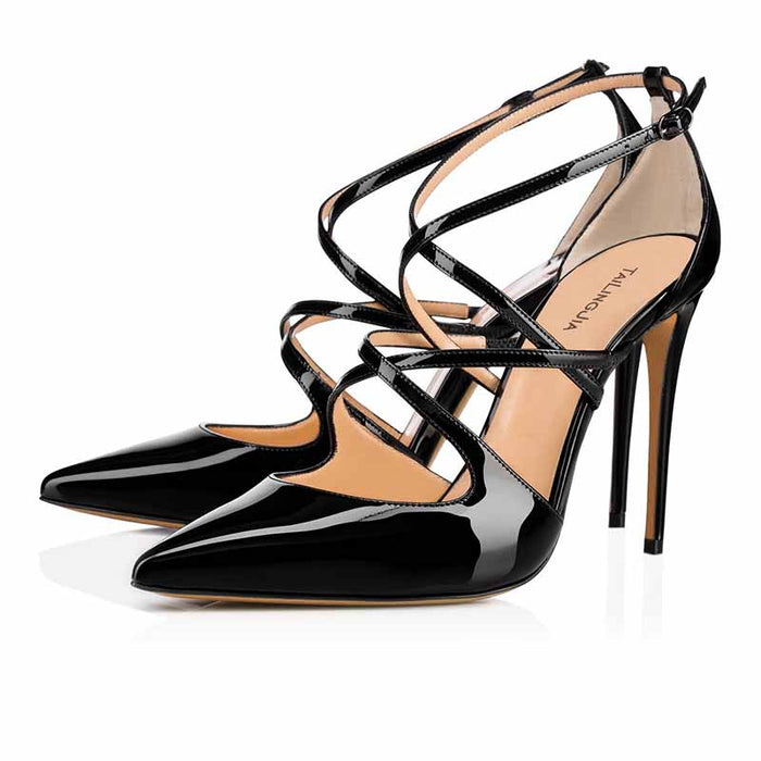 Womens High Heels Pointed Toe Pumps Crossed Strap Stilettos Bridal Shoes