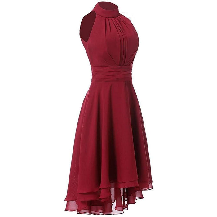 Women's High Low Chiffon Bridesmaid Dress Halter Short Wedding Guest Dress