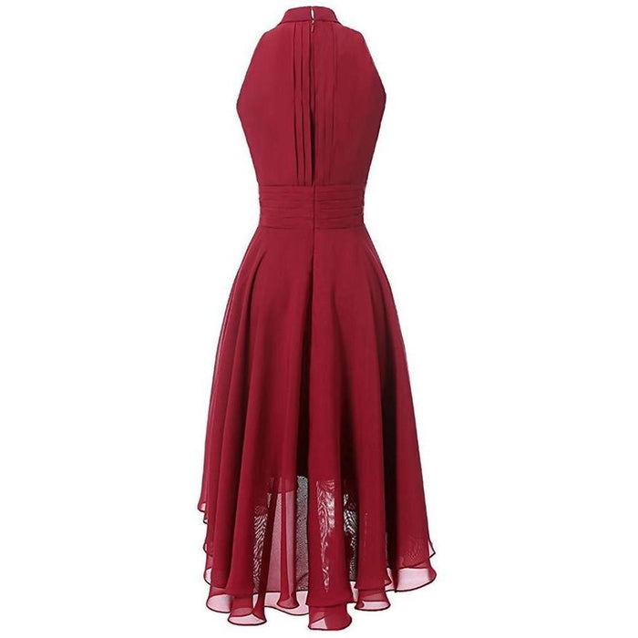 Women's High Low Chiffon Bridesmaid Dress Halter Short Wedding Guest Dress