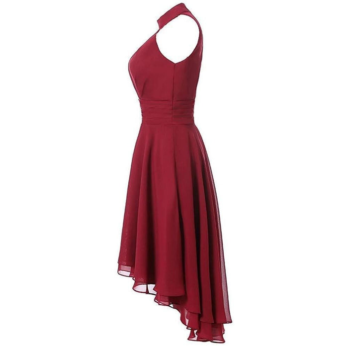 Women's High Low Chiffon Bridesmaid Dress Halter Short Wedding Guest Dress