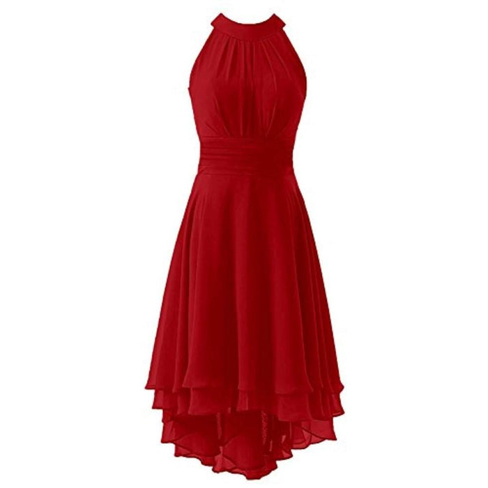 Women's High Low Chiffon Bridesmaid Dress Halter Short Wedding Guest Dress
